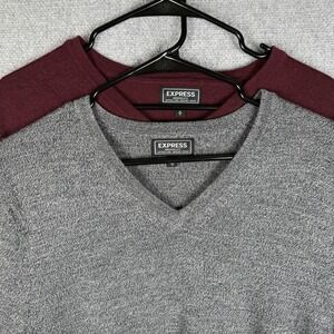 Express Men Sweater Medium Gray 100% Extra Fine Merino Wool Modern Fit 2 PACK